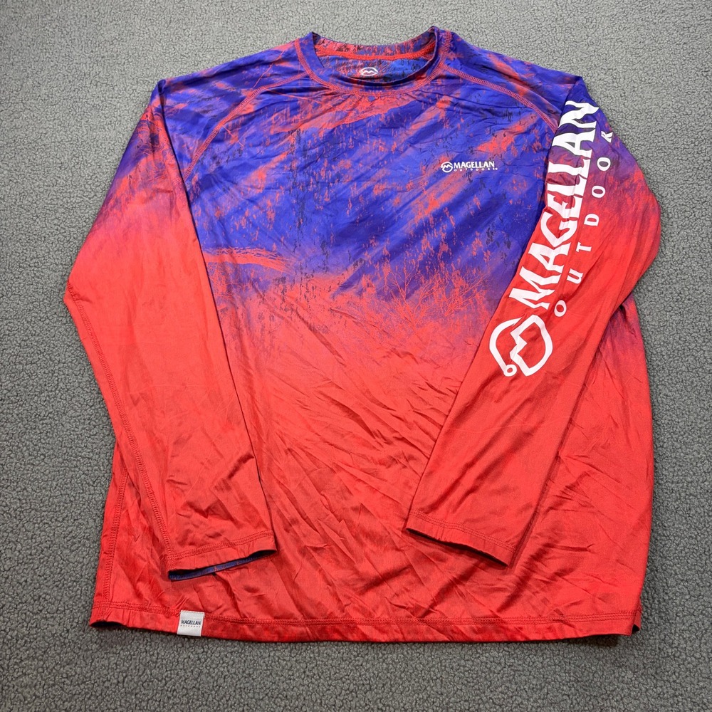Magellan Outdoors Fishing Shirt Mens Large Red Blue Ombre Performance Top